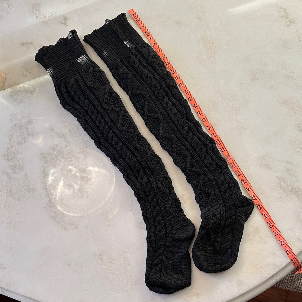 Free People Black Knit Thigh High Socks